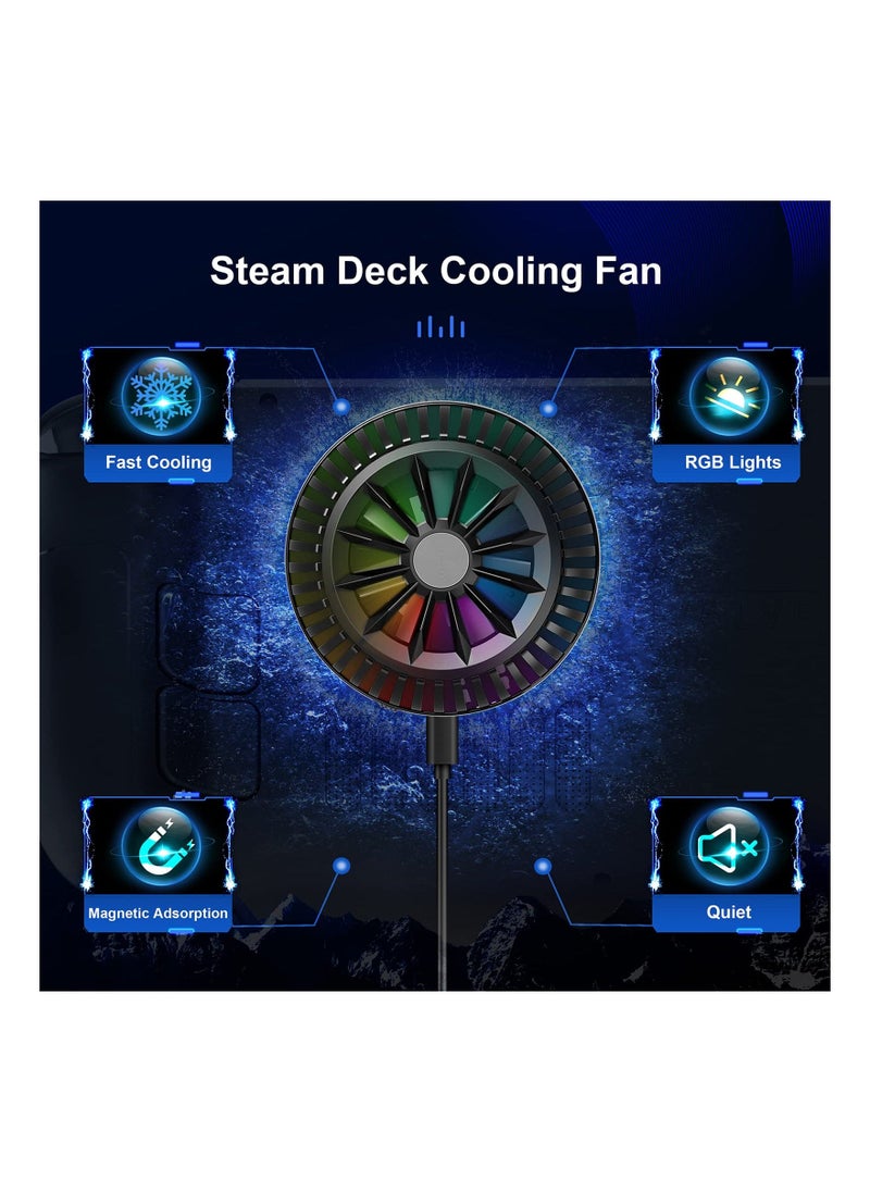 Steam Deck Fan, Semiconductor Cooler for Steam Deck with 7-Blade Fan and RGB Colourful Light, 3 Seconds Fast Cooling Magnetic Fan Cooler for Steam Deck, Switch, Tablet, Cellphones