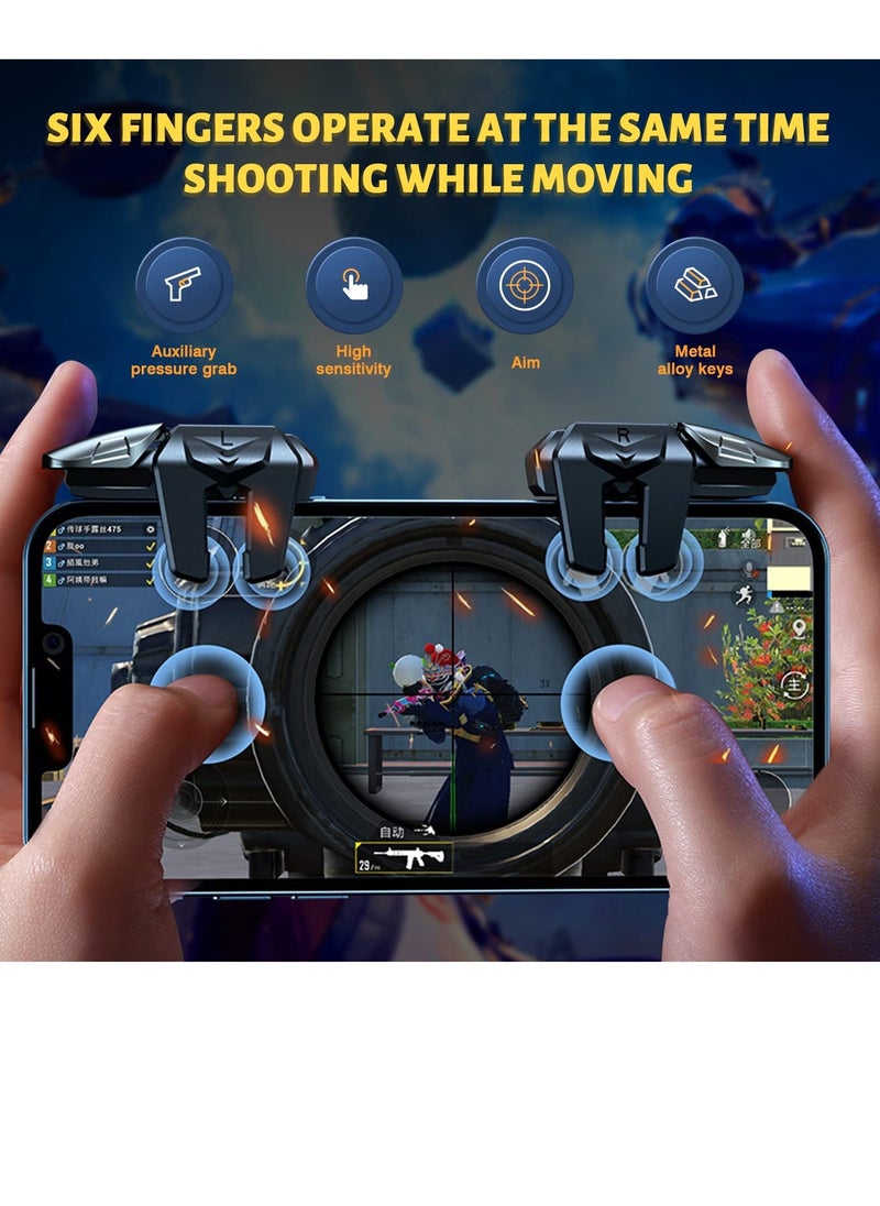 Game Trigger 2024 Upgrade Version PUBG Mobile Trigger Game Controller 6 Finger Trigger Sensitive Shoot Compatible with iPhone and Android Most Phones Support COD PUBG ROS and more