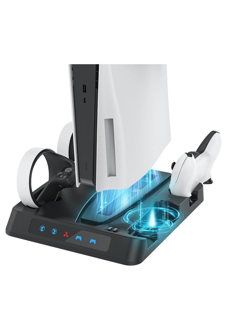 Upgraded PSVR2 Controller Charging Dock,PS5 Controller Charger, Cooling Station with 3-Level Speeds Silent Fan,VR and PS5 Stand