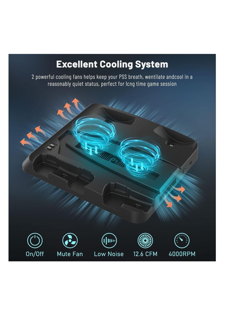 Upgraded PSVR2 Controller Charging Dock,PS5 Controller Charger, Cooling Station with 3-Level Speeds Silent Fan,VR and PS5 Stand