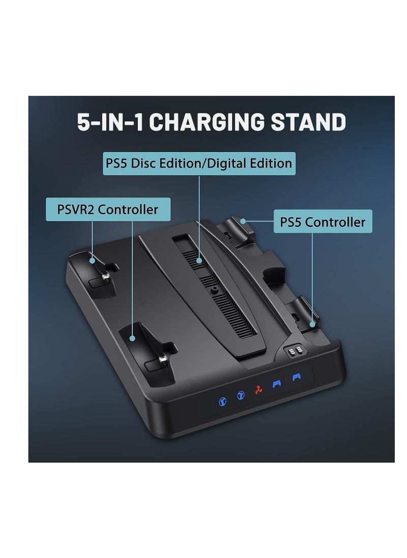 Upgraded PSVR2 Controller Charging Dock,PS5 Controller Charger, Cooling Station with 3-Level Speeds Silent Fan,VR and PS5 Stand