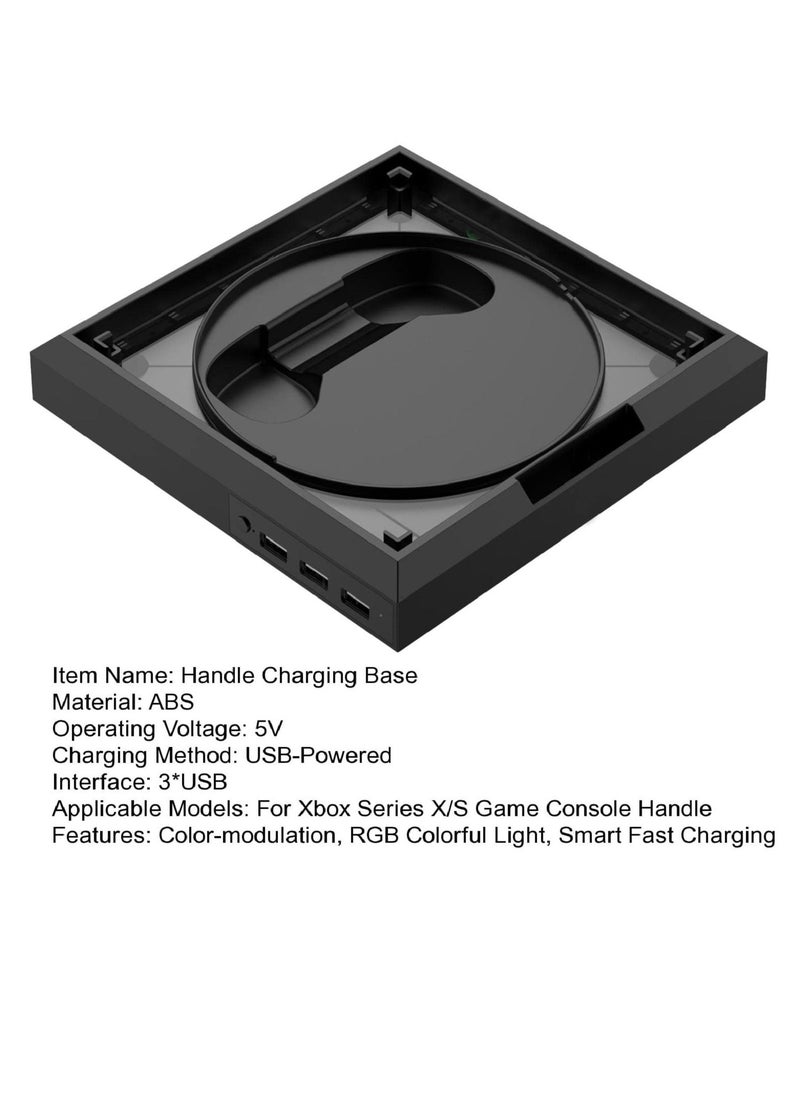 Game Console Charging Base, RGB Colorful Light Organization, Compatible with Xbox, Series X/S Black, Charging Station Dock, Safe Gamepad Console Charging Dock Charging Base with RGB LED Light