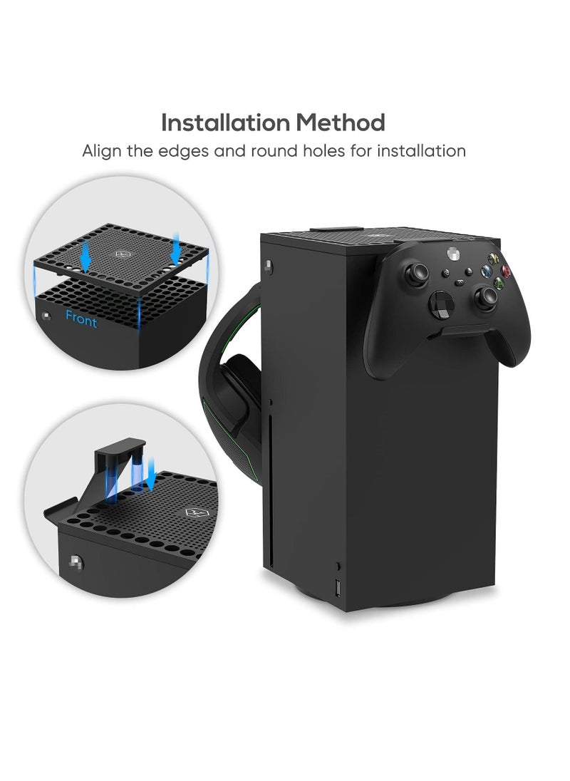 Dust Cover Controller Mount Compatible for Xbox Series X - 2 in 1 Game Accessories with Dust Filter Cover Compatible for XSX Console and 2 Holder Hanger Stand for Series X Controller & Game Headset