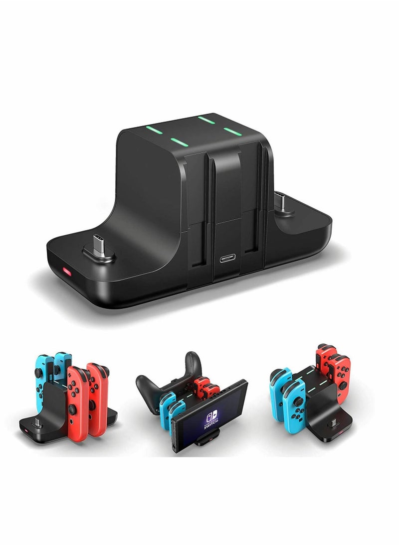 Charging Dock Stand for Nintendo Switch Joy-Con, 6 in 1 Type-C USB 2.0 Switch Charging Dock Stand for Joy-Con Controllers, Portable LED Display Charger Docking for Switch, Support Play While Charging