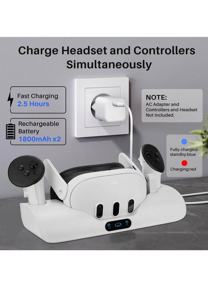 Charging Dock for Oculus/Meta Quest 3, VR Headset Charging Stand for Quest 3 Headset & Controller Charging Station with 2 Rechargeable Batteries and Indicator