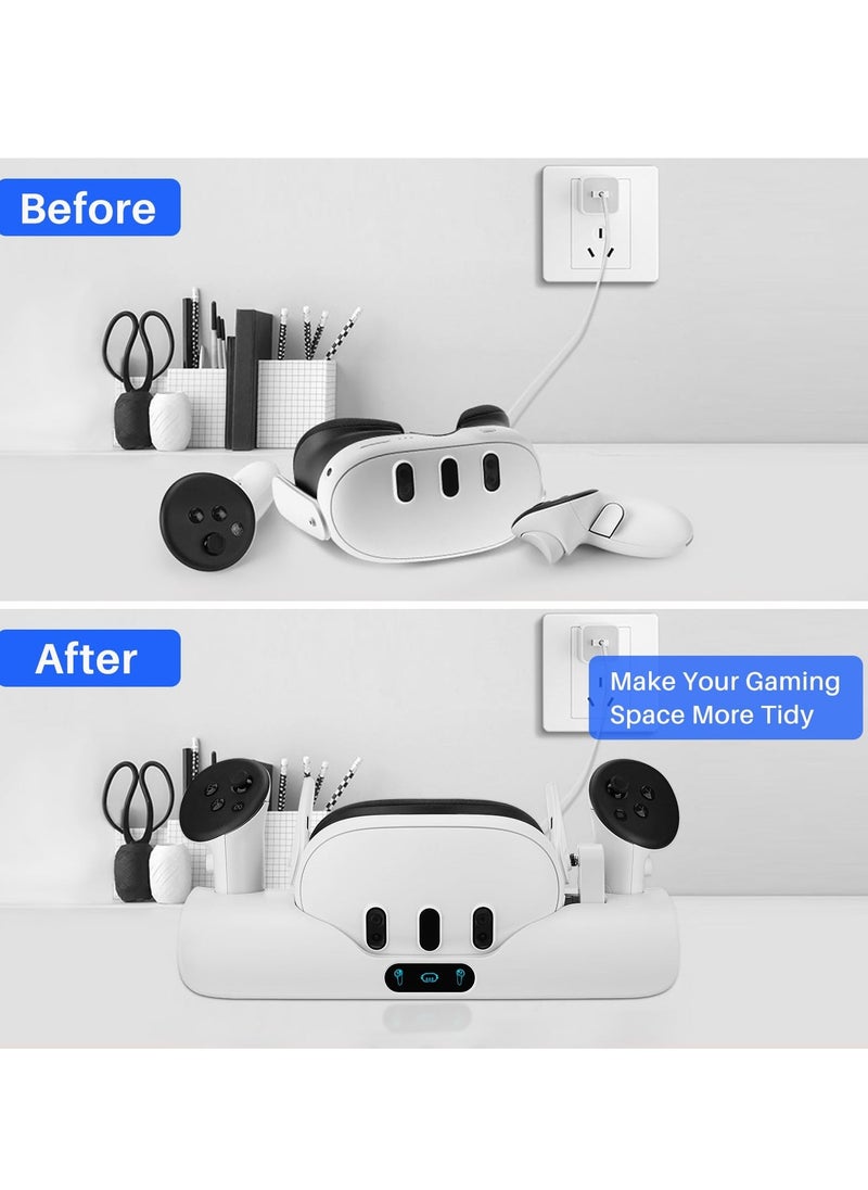 Charging Dock for Oculus/Meta Quest 3, VR Headset Charging Stand for Quest 3 Headset & Controller Charging Station with 2 Rechargeable Batteries and Indicator