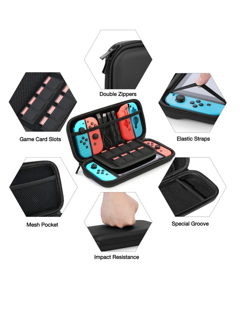 Switch Case Compatible with Fit for Nintendo Switch 9 in 1 Accessories kit with Carrying Case, Dockable Protective Case HD Screen Protector and 6pcs Thumb Grips Caps