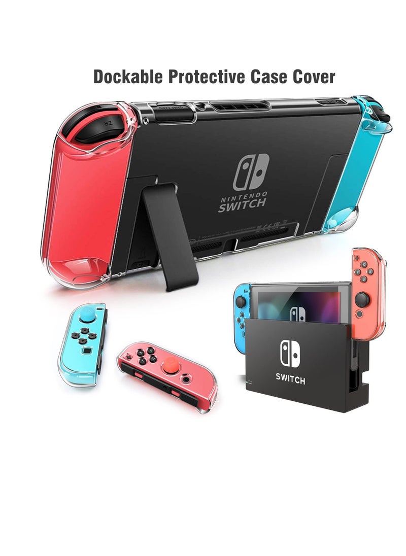 Switch Case Compatible with Fit for Nintendo Switch 9 in 1 Accessories kit with Carrying Case, Dockable Protective Case HD Screen Protector and 6pcs Thumb Grips Caps