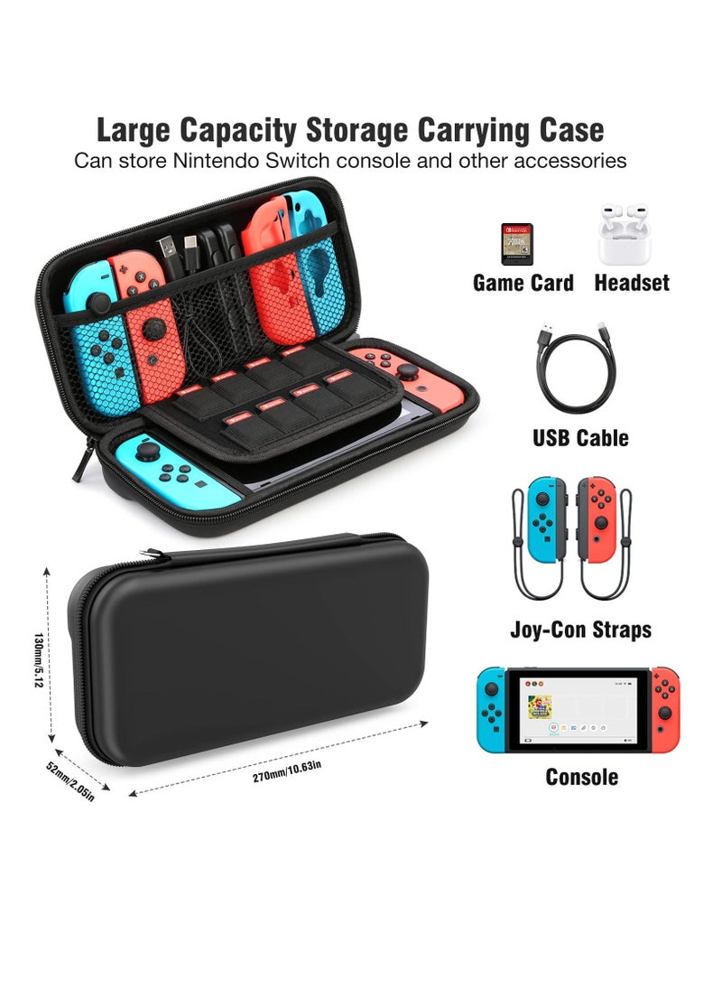 Switch Case Compatible with Fit for Nintendo Switch 9 in 1 Accessories kit with Carrying Case, Dockable Protective Case HD Screen Protector and 6pcs Thumb Grips Caps