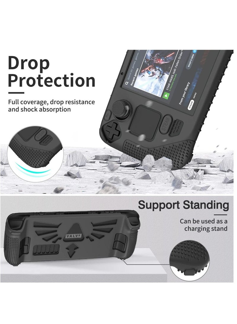 Steam Deck Standing Protective Case, Thickening Silicone Accessories Protector, Soft Cover Skin Shell with 2 Pairs Thumb Grips, Full Protection Kit to Anti-Slip for Valve Stream Deck