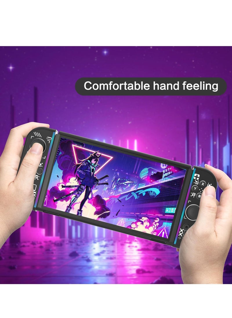 Protective Case Compatible with Nintendo Switch OLED Cool Printstream Hard Black Cover Case with Thumb Grip Caps and Screen Protector Shockproof Anti Scratch Protector for NS OLED Model Black