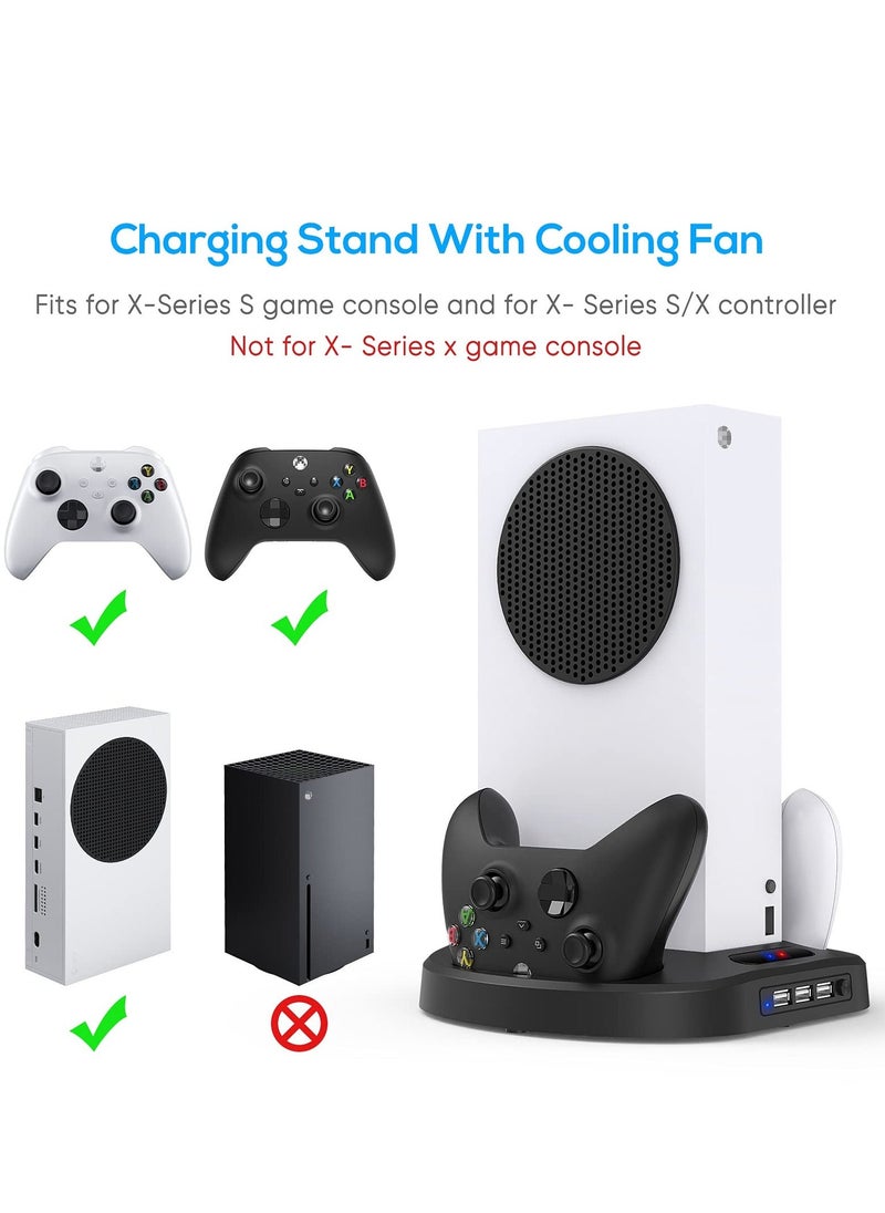 Vertical Charging Stand for Xbox Series S Controllers with Cooling Fan, Charging Station Dock with Dual Controller Charger Ports LED Indicator 3 USB Hubs