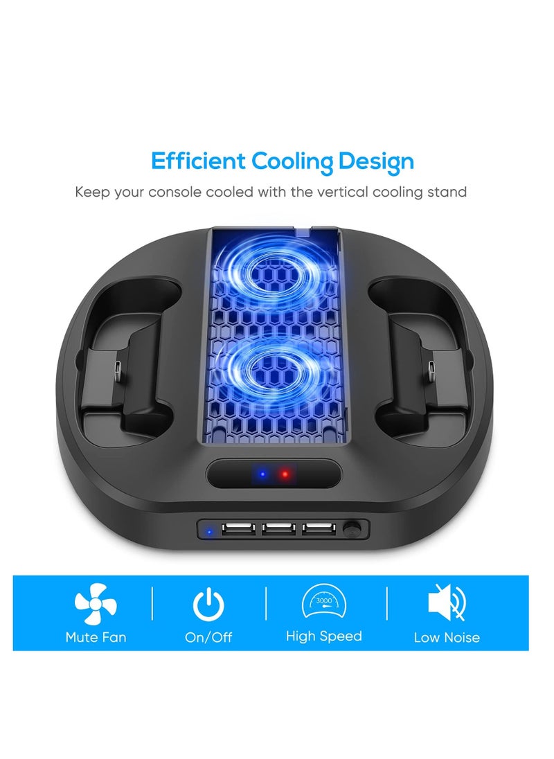 Vertical Charging Stand for Xbox Series S Controllers with Cooling Fan, Charging Station Dock with Dual Controller Charger Ports LED Indicator 3 USB Hubs