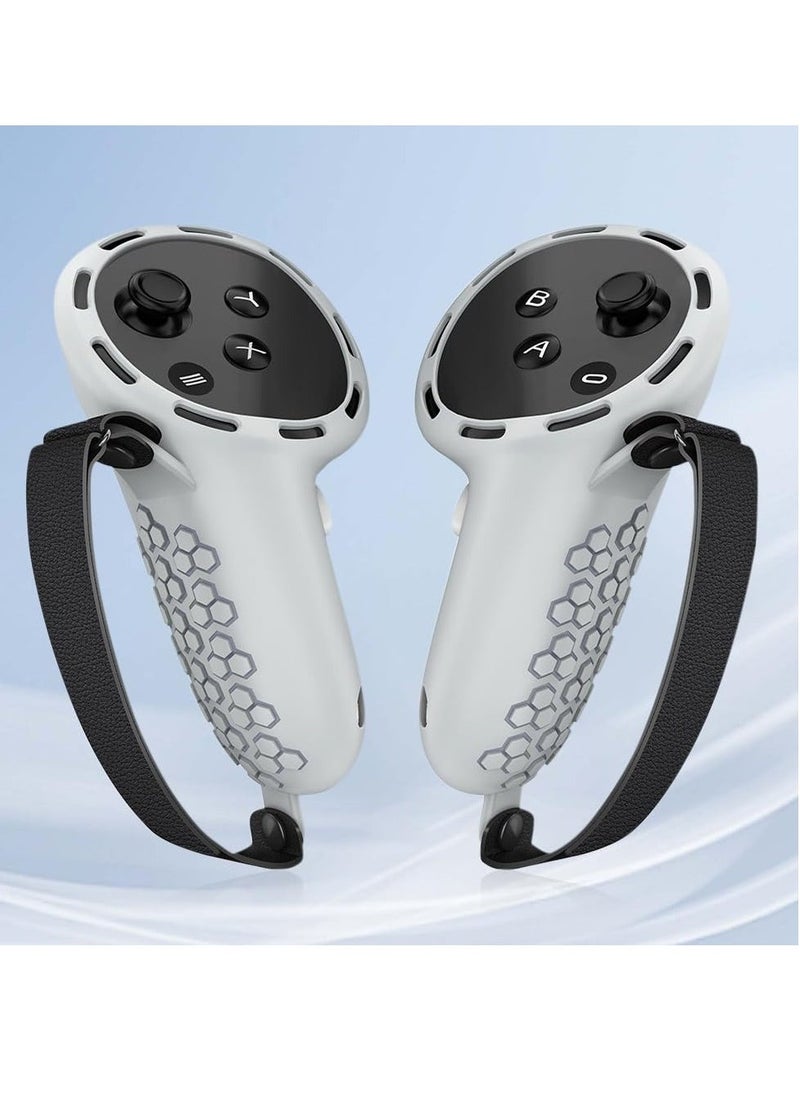 Controller Grips for Oculus Quest 3 Comfortable Silicone Cover with Controller Hand Straps 2Pcs Rocker Cap and Joystick Protection Reserve Precise Hole Positions Grey