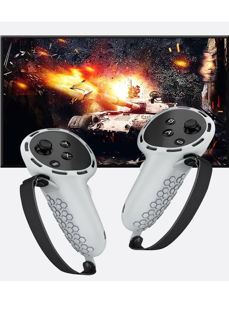 Controller Grips for Oculus Quest 3 Comfortable Silicone Cover with Controller Hand Straps 2Pcs Rocker Cap and Joystick Protection Reserve Precise Hole Positions Grey