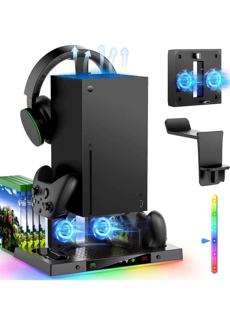 Cooling Fan for Xbox Series X Console & Controller, Upgraded RGB Cooling Fan Charging Station, Cooling Stand, Wireless Dual Charger Dock & Cooler System Stand with 15 Colorful Light Modes