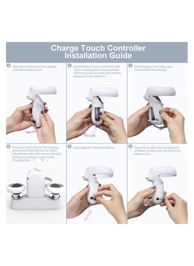 Charging Dock Set for Oculus Quest 2, Includes 2 Rechargeable Batteries and Covers, Support Magnetic Dual Controller Charging Headset and Grip