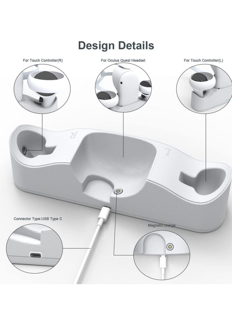 Charging Dock Set for Oculus Quest 2, Includes 2 Rechargeable Batteries and Covers, Support Magnetic Dual Controller Charging Headset and Grip