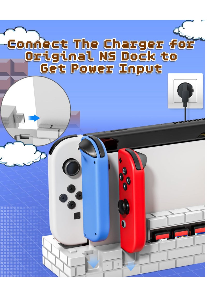 Switch Controller Charging Dock Station Compatible with Nintendo Switch & OLED and Consoles, Switch Dock Charger Station Portable Stand Storage Base for 4 Joycon & 8 Game Slots