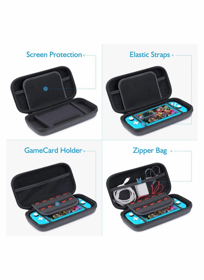 Carrying Case Compatible with Switch Lite, Protective Hard Shell Travel Carrying Convex Case Pouch for Switch Lite Console + 2 Pack Screen Protector