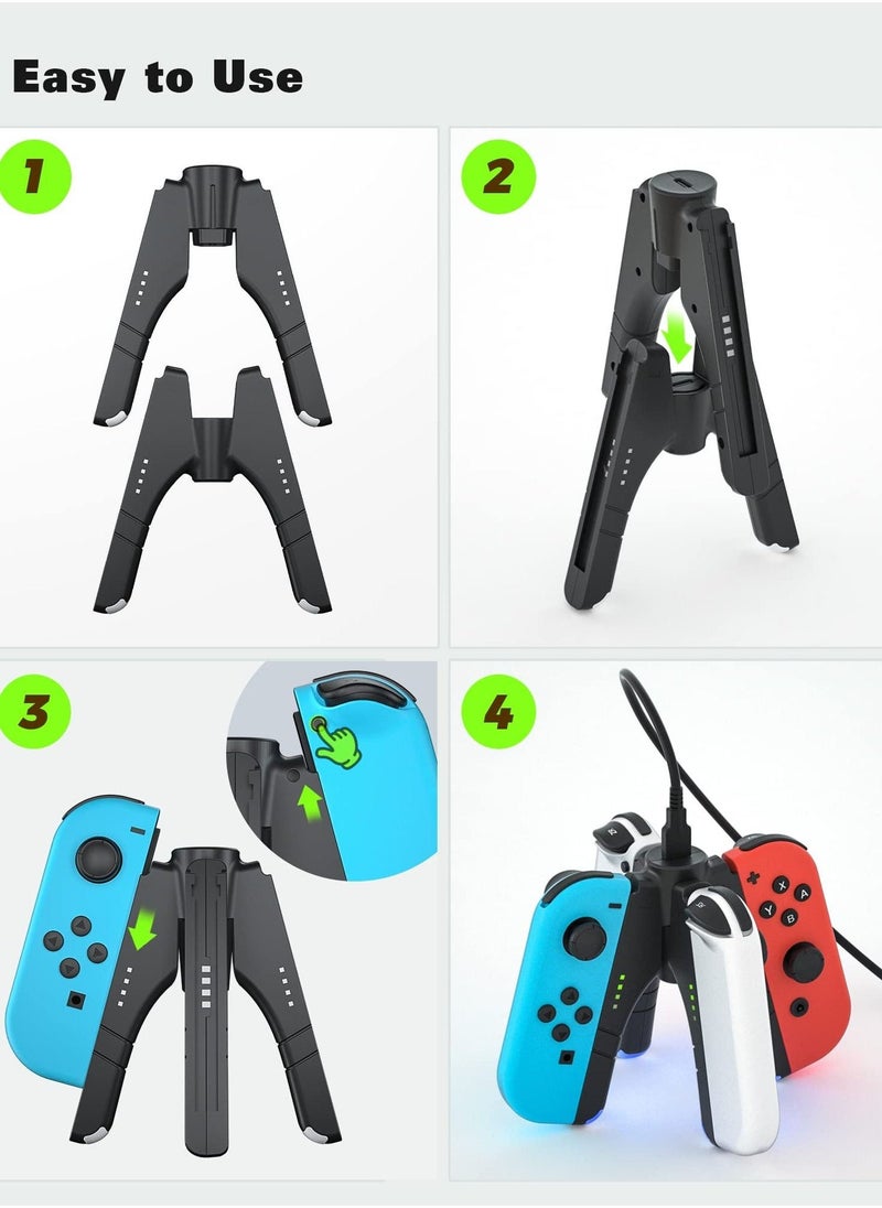 4 in 1 Joycon Charger Grip for Nintendo Switch / OLED, Joy-Con Charging / Comfort Grip / Storage, Controller Holder for Switch Joycon / 3rd Party Joypad