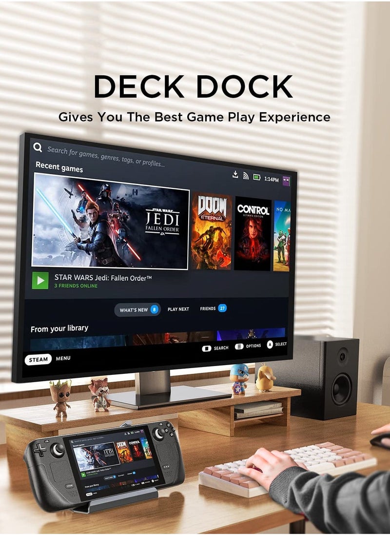 Steam Deck Dock Docking Station with Fan,10-in-1 Valve Steam Deck Dock Stand Support HDMI 2.0 4k@60hz, Gigabit Ethernet, Full Speed Charging USB-C, USB-A 3.0, USB-A 2.0, SD(U3), TF(U3)