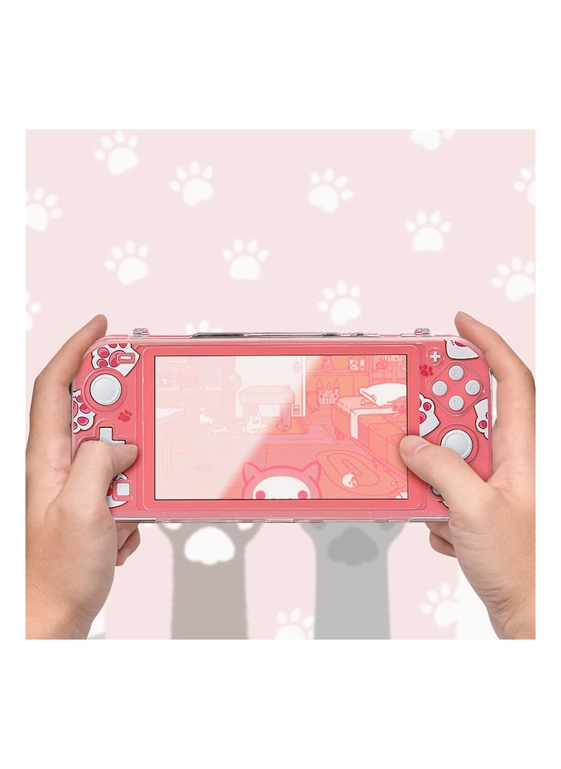 Protective Case for Switch Lite Clear Hard PC Cover Split Design Shockproof Anti Scratch Shell Accessories and Joycon Controller Cute Pink Cat Paw