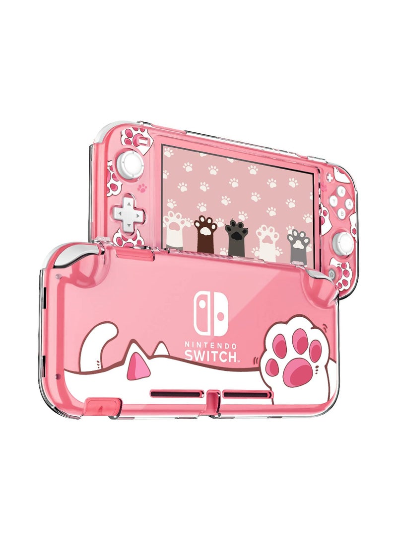 Protective Case for Switch Lite Clear Hard PC Cover Split Design Shockproof Anti Scratch Shell Accessories and Joycon Controller Cute Pink Cat Paw