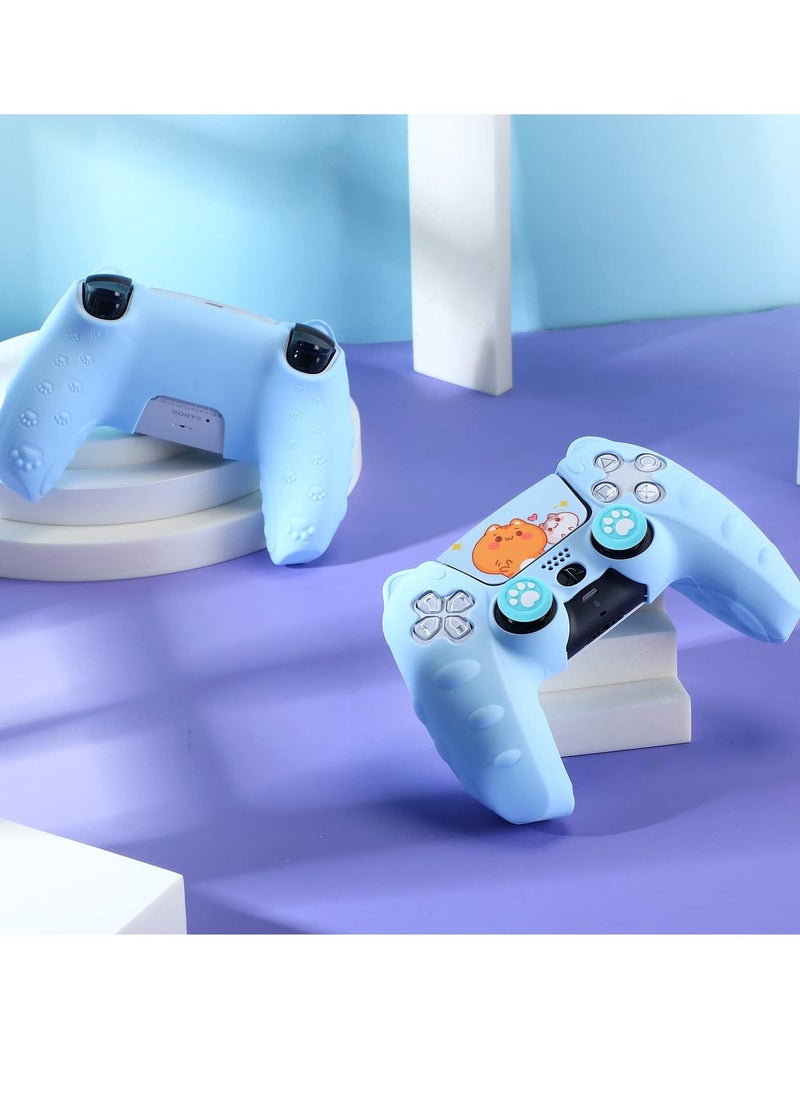 Cute Cat Silicone Case for PlayStation 5 Controller, Kawaii Anti,Slip Design with 4 Thumb Grip Caps and 2 Cat Stickers, Perfect Accessory for PS5