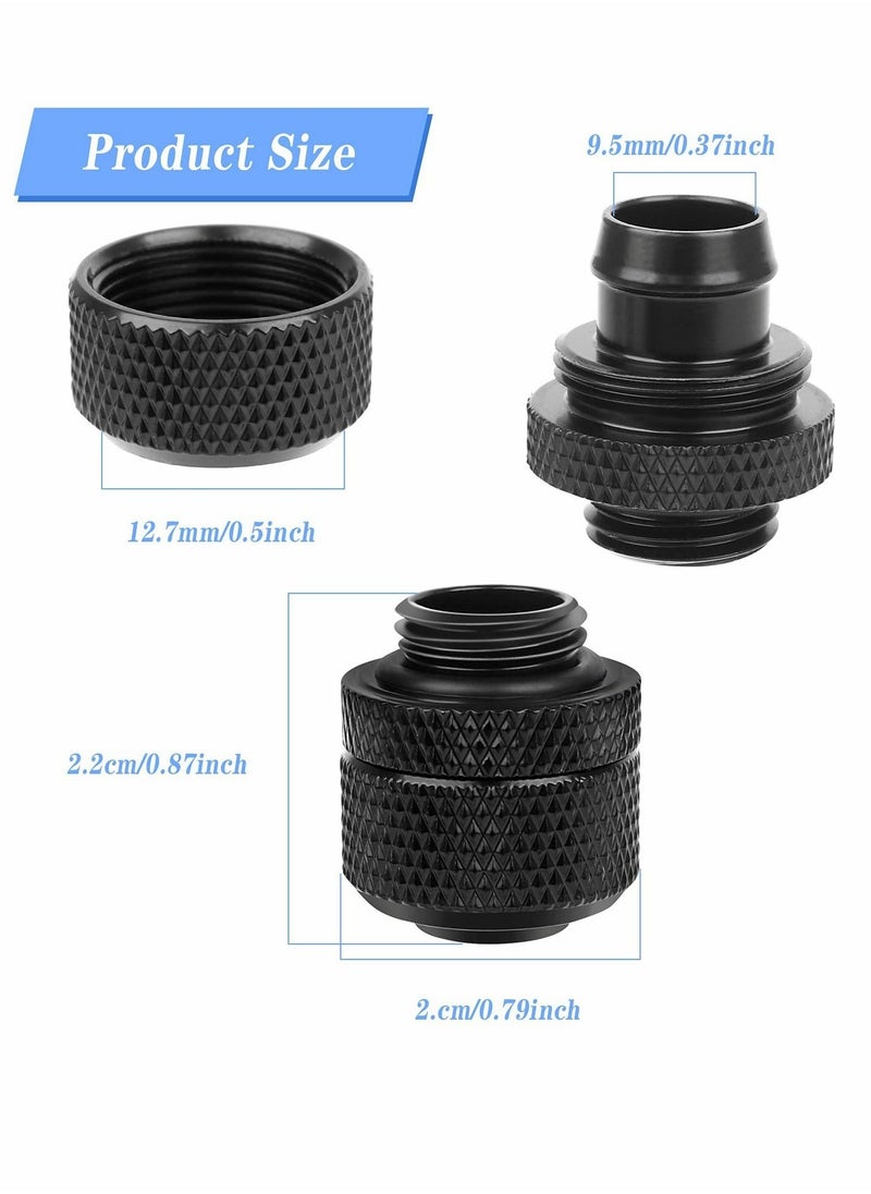 Water Cooling Compression Fitting, G1/4inch Threaded Soft Tube Two-Touch Connector, PC Water Cooling System Tube Connector for 9.5mm ID and 12.7mm OD Thin Tubing (4 Pcs)