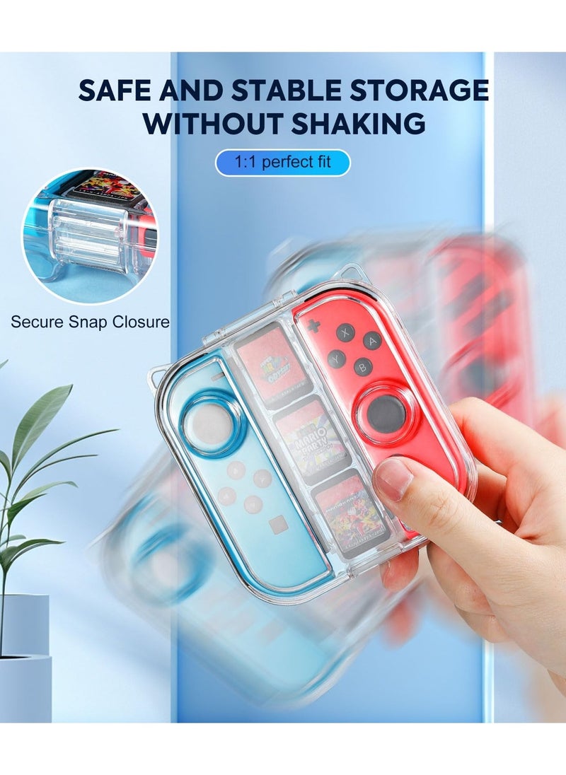 Mini Switch Joy-con Storage Case w/ 3 Game Slot, Portable Dust-Proof Portable Protective Box Compatible with Nintendo Switch/OLED Joy-con, Travel Case with Secure Snap Closure & 1x Lanyard