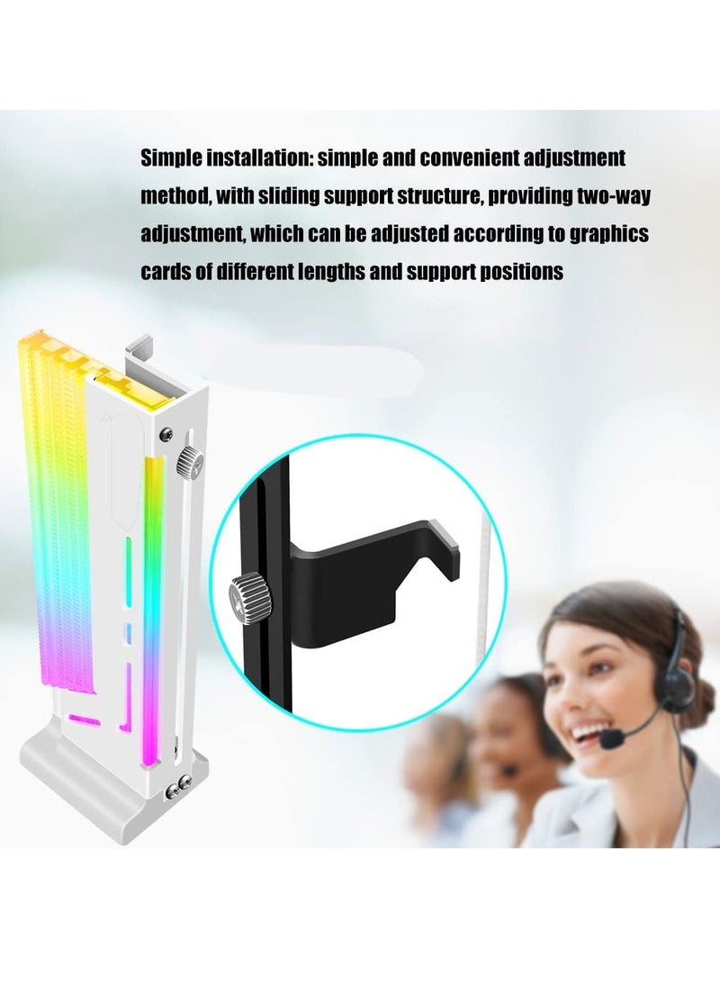 ARGB 3 Pin GPU Support Bracket, GPU Holder Bracket Brace Magnetic Base Graphics Card GPU Support Video Card Holder Bracket with ARGB 5V LED Length, Height, Sliding Adjustment(White)