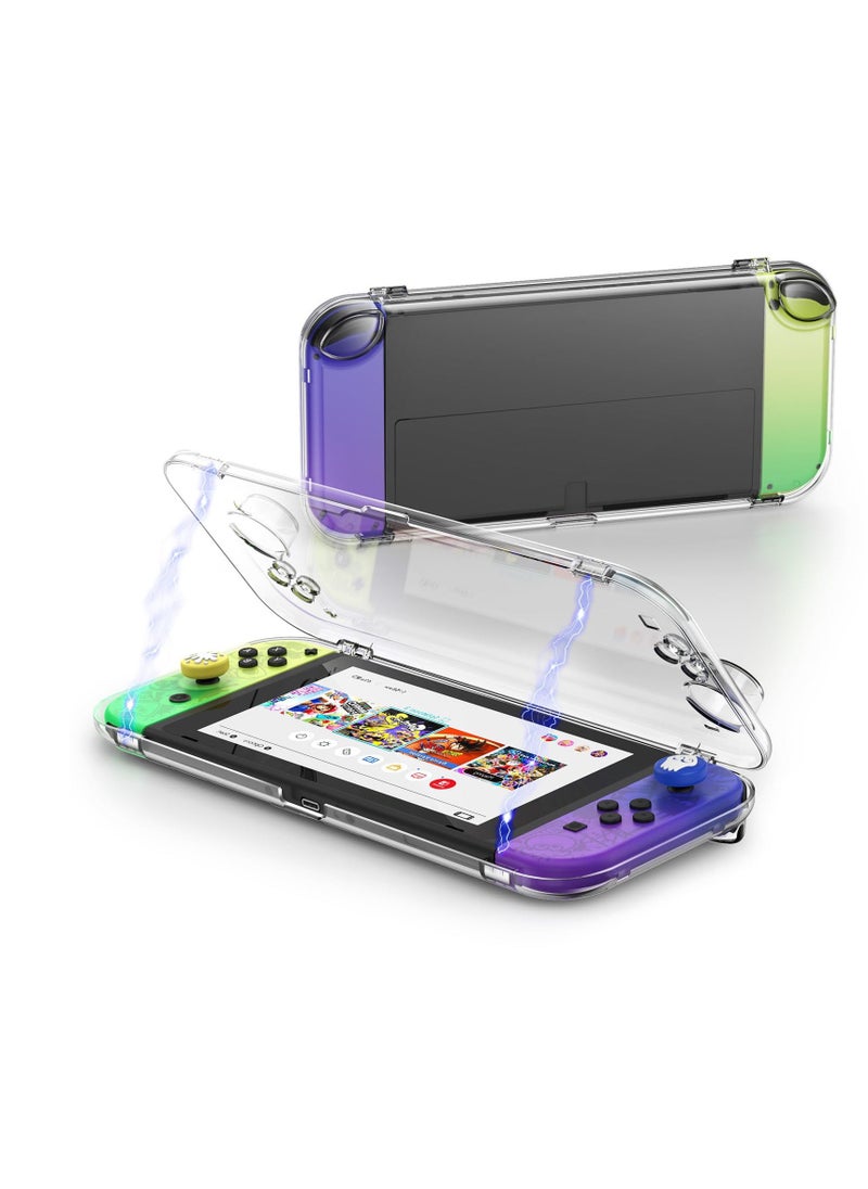 Transparent Case for Nintendo Switch OLED, Magnetic Closure Travel Case for Switch OLED, Comfort Grip Case with Shock-Absorption and Anti-Scratch Design, Transparent