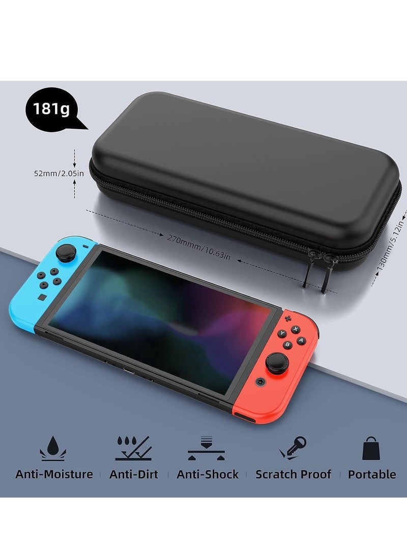 Switch Case Compatible with Nintendo Switch 9 in 1 Accessories kit with Carrying Case, Dockable Protective Case, HD Screen Protector and 6pcs Thumb Grips Caps