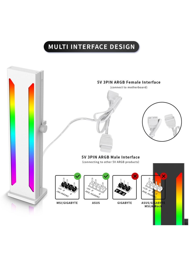 GPU Support Bracket, ARGB Adjustable Sliding Aluminum Alloy Graphics Card Holder, Rubber Pad Magnetic Base GPU Sag Bracket for Graphics Card (White)