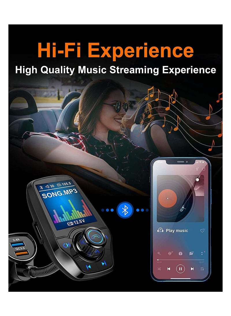 Bluetooth FM Transmitter in-Car Wireless Radio Adapter Kit W 1.8