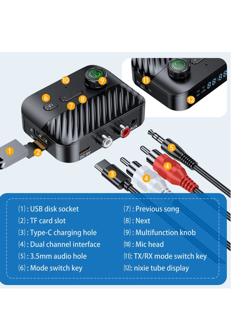 Bluetooth Transmitter Receiver, Bluetooth Transmitter Receiver with Display, V5.3 Bluetooth Receiver for Home Stereo/Headphones/Speakers/Home Theater/Tv/Low Latency
