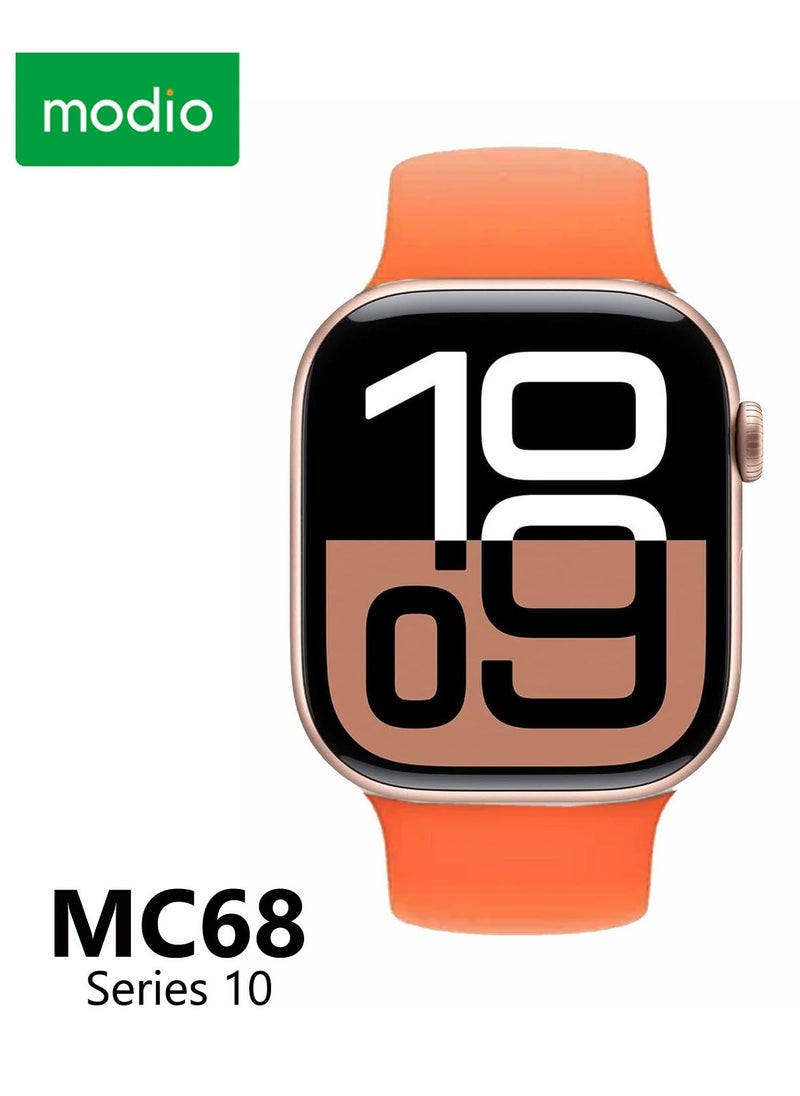 Modio MC68 Series 10 Smartwatch 2.2 Inch Large Screen Display With 3 Pair Straps and Charging Cable Designed for Ladies and Gents Gold