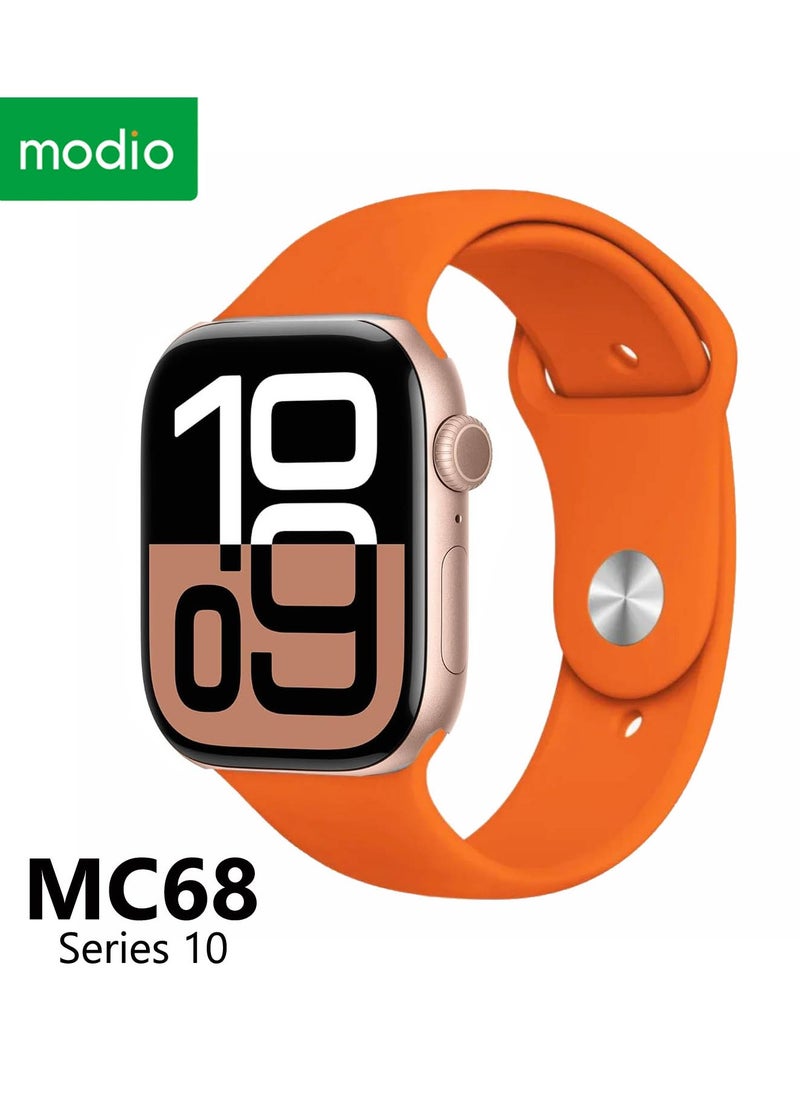 Modio MC68 Series 10 Smartwatch 2.2 Inch Large Screen Display With 3 Pair Straps and Charging Cable Designed for Ladies and Gents Gold