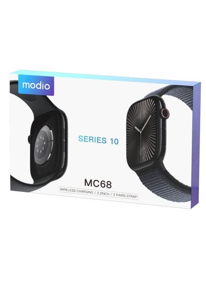 Modio MC68 Series 10 Smartwatch 2.2 Inch Large Screen Display With 3 Pair Straps and Charging Cable Designed for Ladies and Gents Gold