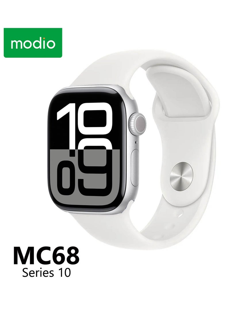 Modio MC68 Series 10 Smartwatch 2.2 Inch Large Screen Display With 3 Pair Straps and Charging Cable Designed for Ladies and Gents Silver