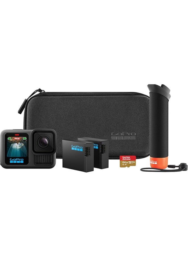 HERO13 Black Accessory Bundle - Includes The Handler (Floating Hand Grip), 2 Enduro Batteries, 2 Curved Adhesive Mounts, 64GB MICRO SD, 2 Years Warranty - CHDRB-131-RW