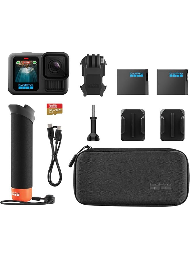 HERO13 Black Accessory Bundle - Includes The Handler (Floating Hand Grip), 2 Enduro Batteries, 2 Curved Adhesive Mounts, 64GB MICRO SD, 2 Years Warranty - CHDRB-131-RW