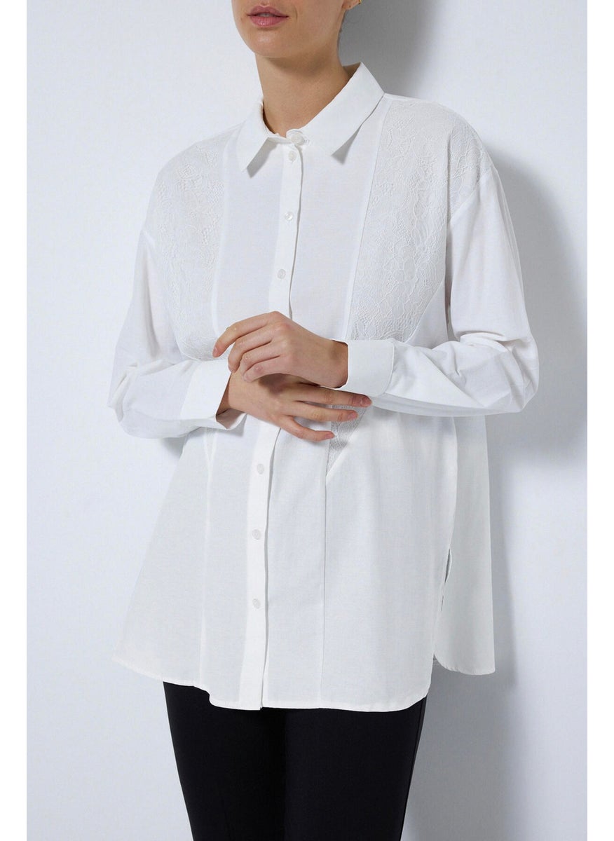 Poplin Shirt with Lace Detail