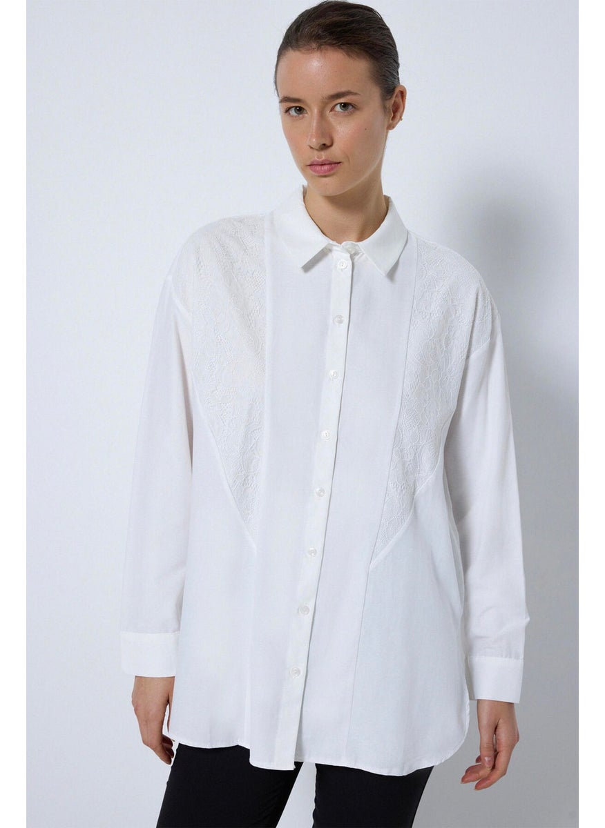 Poplin Shirt with Lace Detail