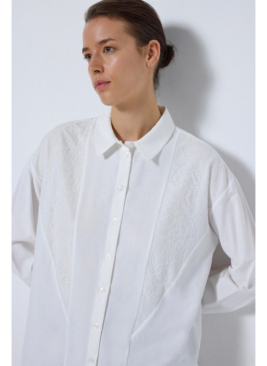 Poplin Shirt with Lace Detail