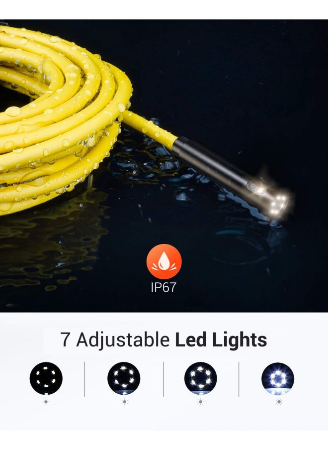 DEPSTECH Dual Lens Wireless Endoscope, 1080P Scope Snake Camera with 7 LED Lights,0.31In Lens Video HD Inspection Camera,IP67 Waterproof Borescope,16.5FT Cable for Android & iOS Phone or Tablet-Yellow