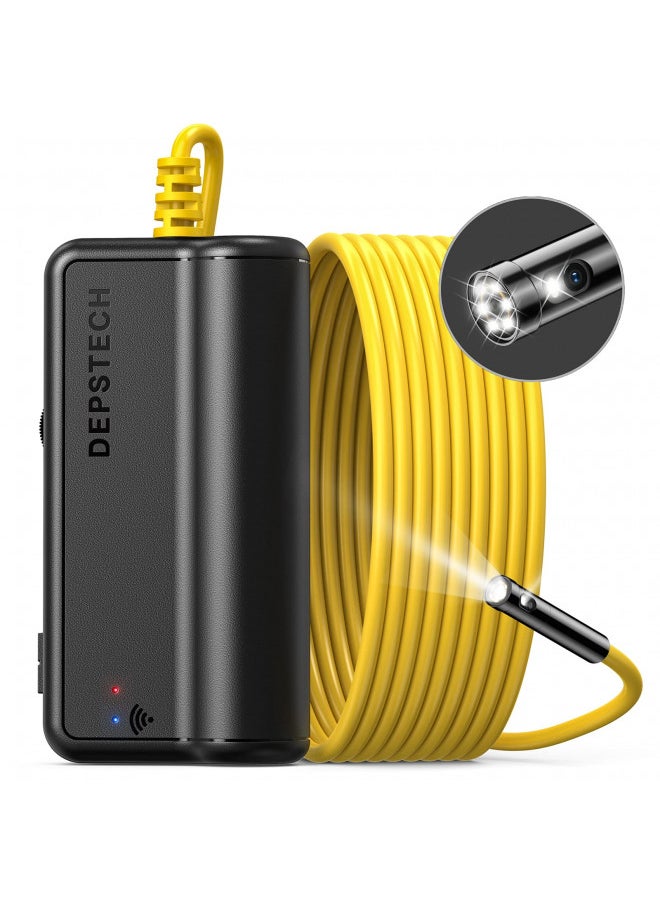 DEPSTECH Dual Lens Wireless Endoscope, 1080P Scope Snake Camera with 7 LED Lights,0.31In Lens Video HD Inspection Camera,IP67 Waterproof Borescope,16.5FT Cable for Android & iOS Phone or Tablet-Yellow