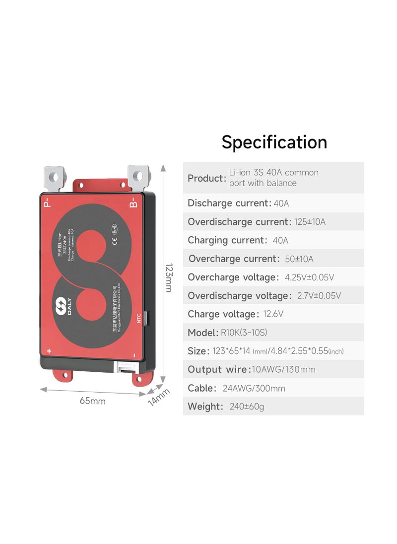 DALY 3S 12V 40A Li-ion Battery Management System (BMS) – Hardware Version for 12V Electric Scooters, Power Tools, and Energy Storage