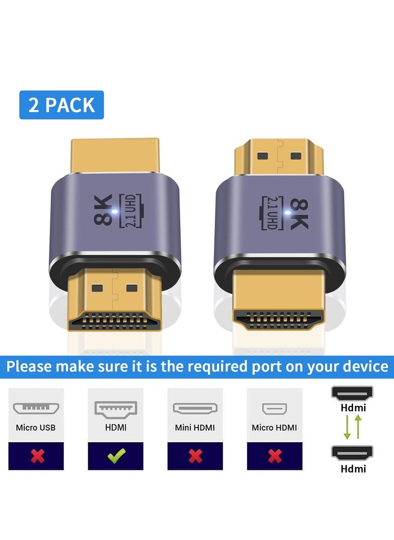 HDMI Male to Male Adapter 8K, 48Gbps HDMI 2.1 Adapter, HDMI to HDMI Adapter UHD, HDMI 2.1 Extender Support 8K@60hz 4K@120Hz HDMI Port, Compatible with HDTV, HDR, ARC Laptop, PC, Video (2Pcs)